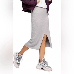 FREE PEOPLE | Skyline Gray Ribbed Midi Skirt Front Slit Women’s Size Medium